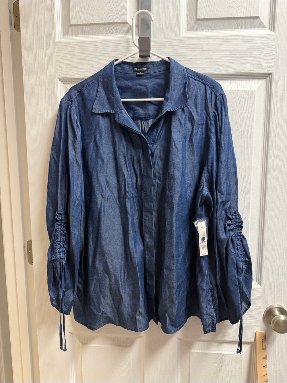 New Directions Curvy 3/4 length sleeve Dark Denim Blouse - 2X